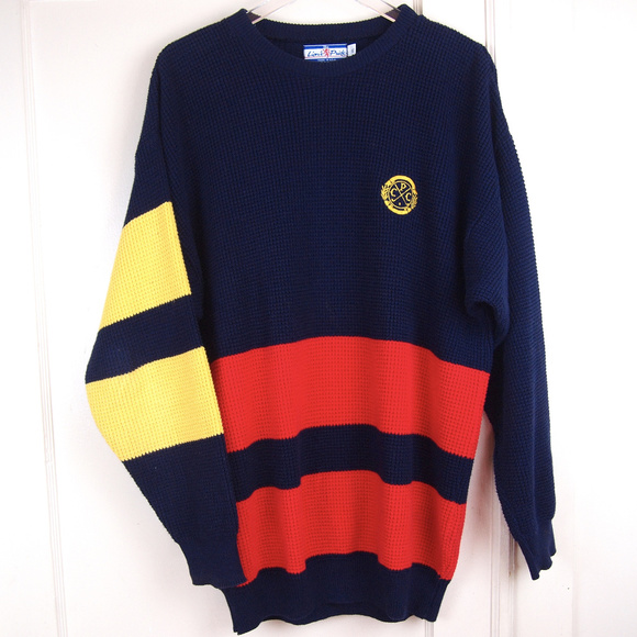 Vintage Other - Vintage Primary Striped 80s Boyfriend Sweater XL
